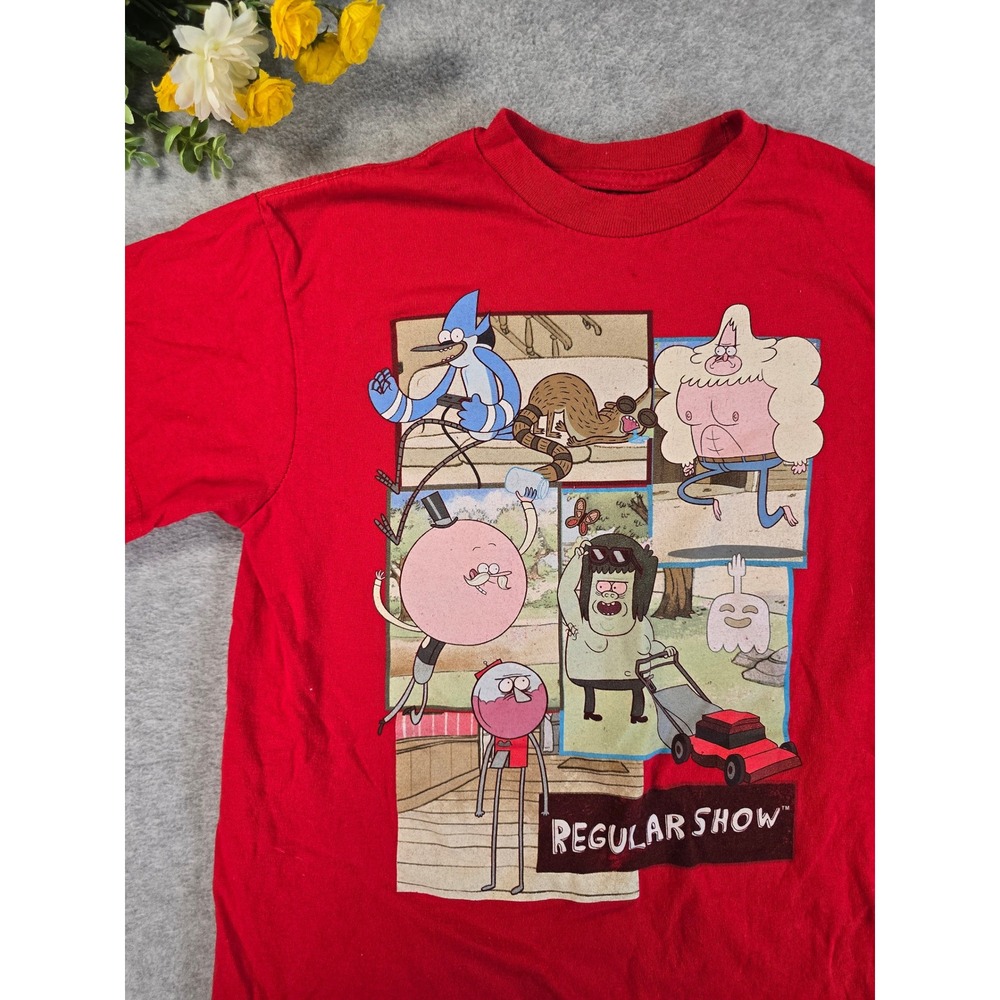 Cartoon Network Regular Show Kids Large 10/12 Red Graphic Tee Mordecai Rigby Y2K